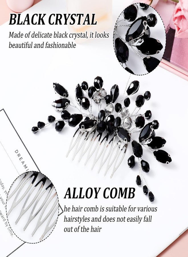MBAIYO Black Teardrop Rhinestone Hair Side Comb, Vintage Rhinestone Side Comb Black Bridal Wedding Headpiece Teardrop Crystal Headpieces Side Comb Flower Headband Bridal Hair Accessory for Women - Image 4